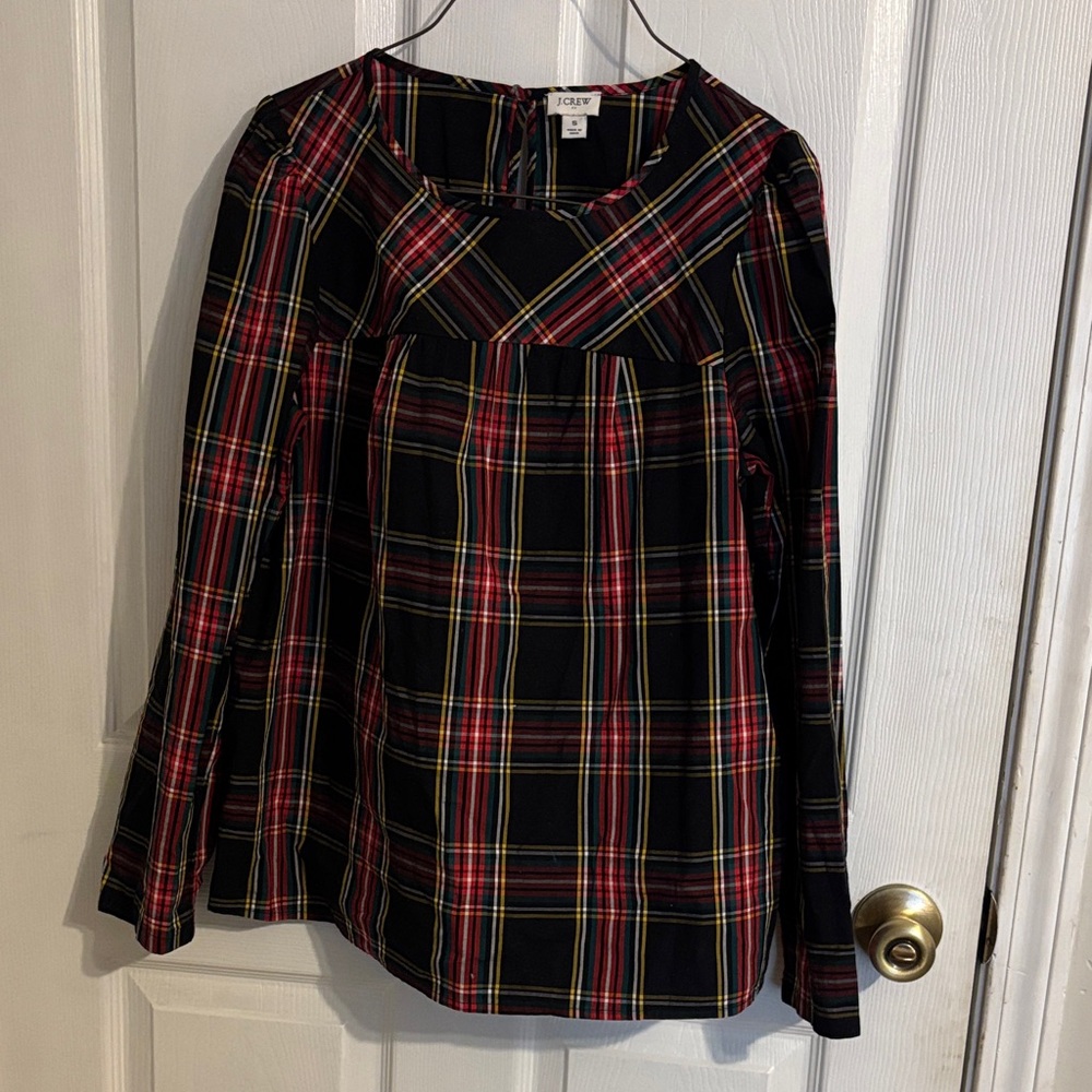 J. Crew Black Red Plaid Long-Sleeve Blouse